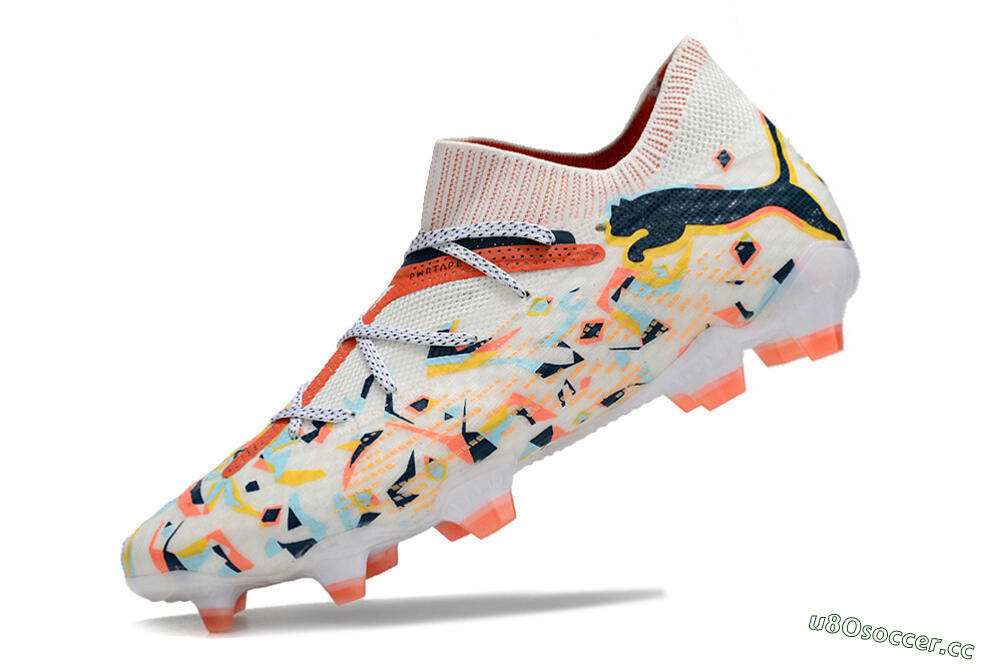 Men's Puma Future FG Firm Ground Low-Tops Football Boots - White/Red/Yellow/Blue/Pink 5