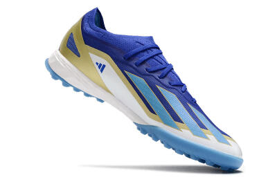 Men's Adidas X 23 Crazyfast.1 TF Artificial Turf Low-Tops Football Shoes - Blue/Gold/White