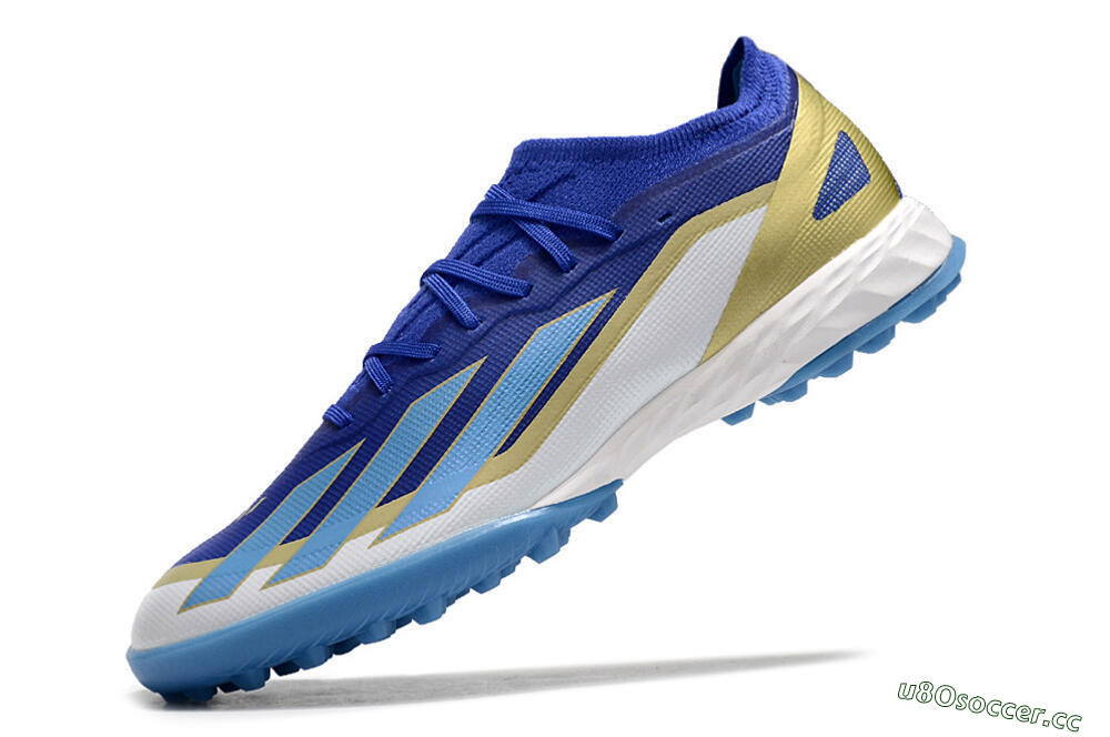Men's Adidas X 23 Crazyfast.1 TF Artificial Turf Low-Tops Football Shoes - Blue/Gold/White 5