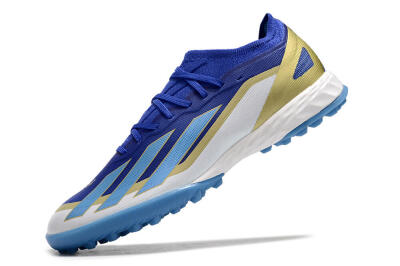 Men's Adidas X 23 Crazyfast.1 TF Artificial Turf Low-Tops Football Shoes - Blue/Gold/White