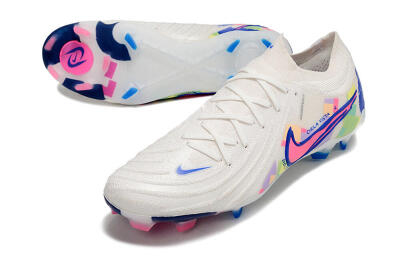 Unisex Nike Phantom Luna Elite FG Firm Ground Low-Tops Football Boots - White/Rainbow