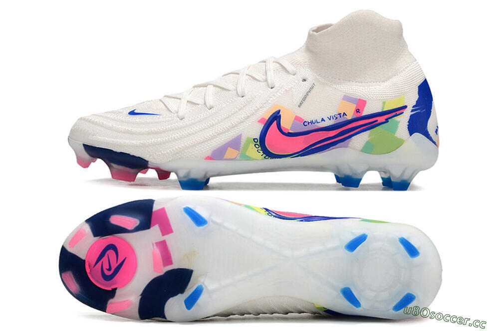 Unisex Nike Phantom Luna Elite FG Firm Ground High-Tops Football Boots - White/Rainbow 1