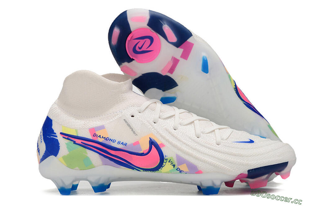 Unisex Nike Phantom Luna Elite FG Firm Ground High-Tops Football Boots - White/Rainbow 2