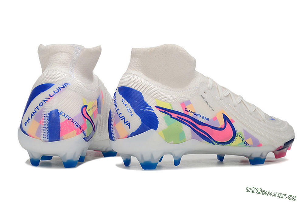 Unisex Nike Phantom Luna Elite FG Firm Ground High-Tops Football Boots - White/Rainbow 6