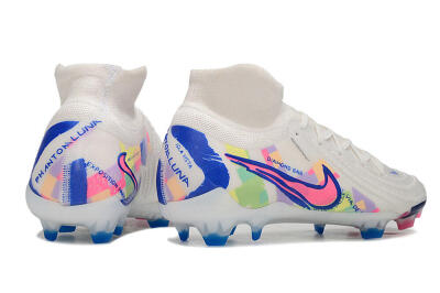 Unisex Nike Phantom Luna Elite FG Firm Ground High-Tops Football Boots - White/Rainbow