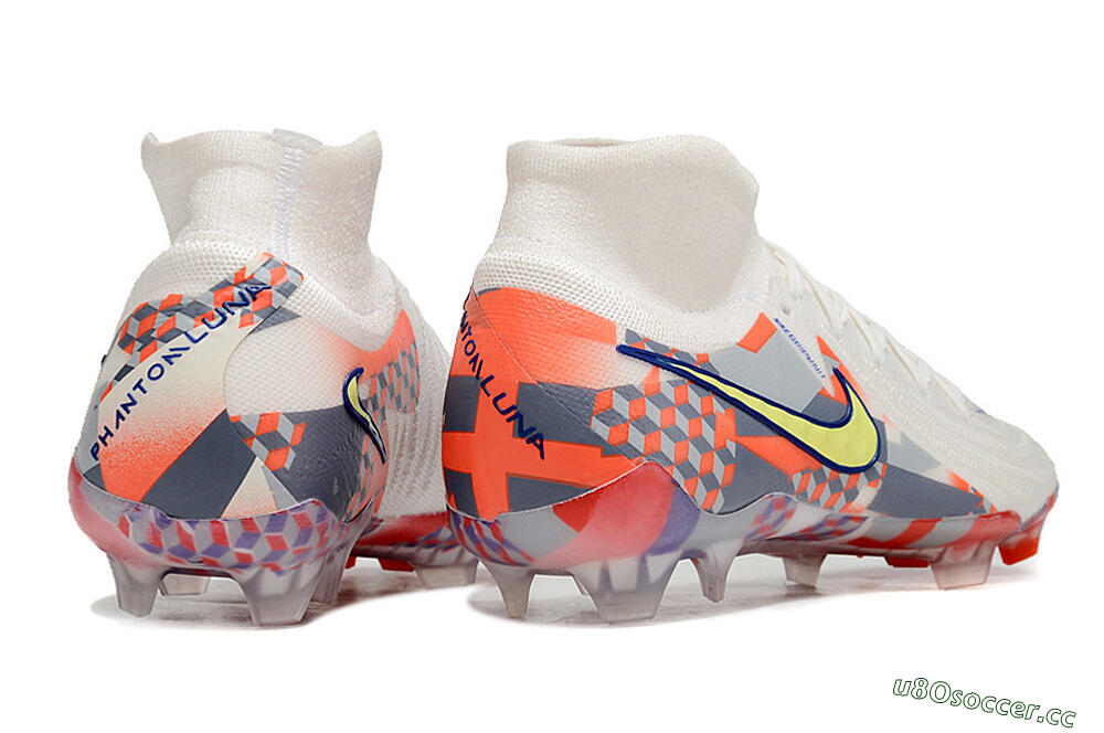 Men's Nike Phantom Luna Elite NU FG Firm Ground High-Tops Football Boots - White/Red/Yellow/Blue 6