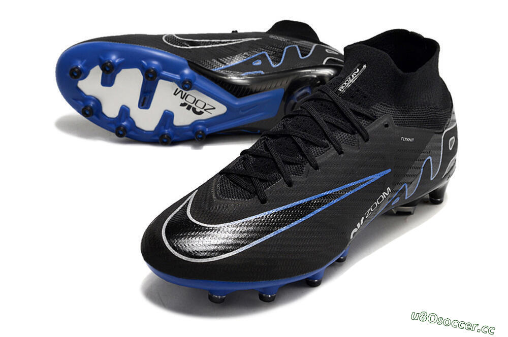 Unisex Nike Air Zoom Mercurial Superfly 9 Elite AG Artificial Grass High-Tops Football Boots - Black/Blue/White 3