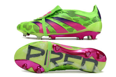 Men's Adidas Predator Elite Foldover Tongue FG Firm Ground Low-Tops Football Boots - Green/Pink/Purple/Yellow
