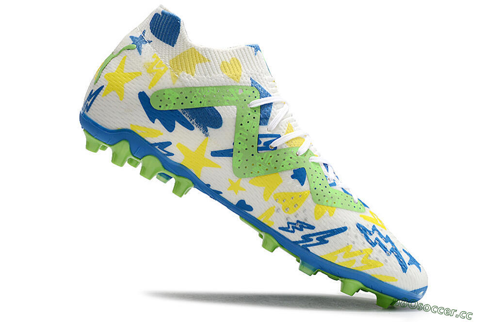 Men's Puma Future Ultimate FG Multi Ground Low-Tops Football Boots - White/Yellow/Blue 4