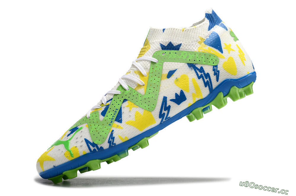 Men's Puma Future Ultimate FG Multi Ground Low-Tops Football Boots - White/Yellow/Blue 5
