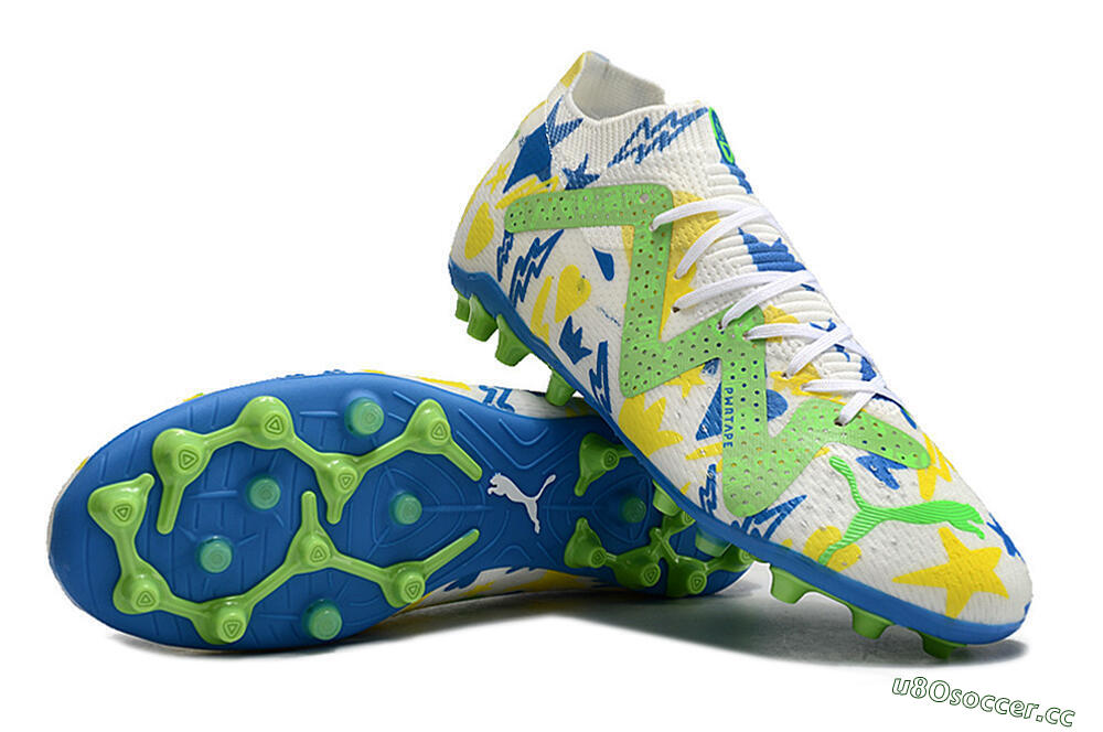 Men's Puma Future Ultimate FG Multi Ground Low-Tops Football Boots - White/Yellow/Blue 3