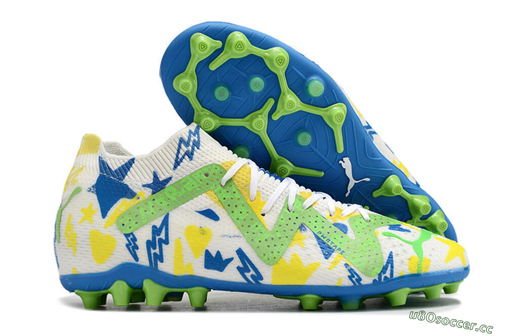 Men's Puma Future Ultimate FG Multi Ground Low-Tops Football Boots - White/Yellow/Blue 2