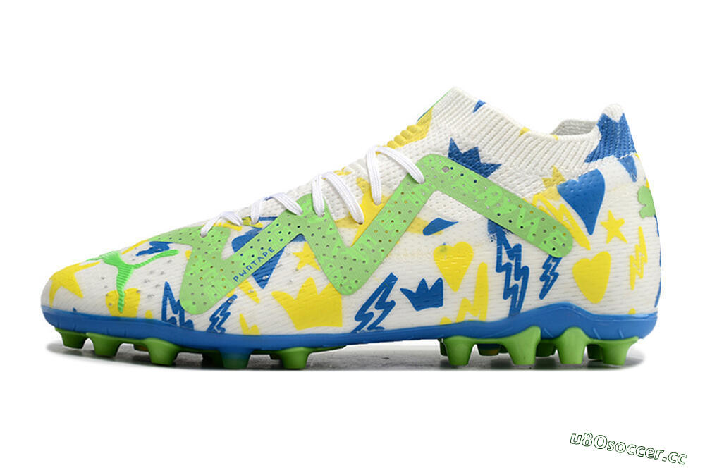 Men's Puma Future Ultimate FG Multi Ground Low-Tops Football Boots - White/Yellow/Blue 0