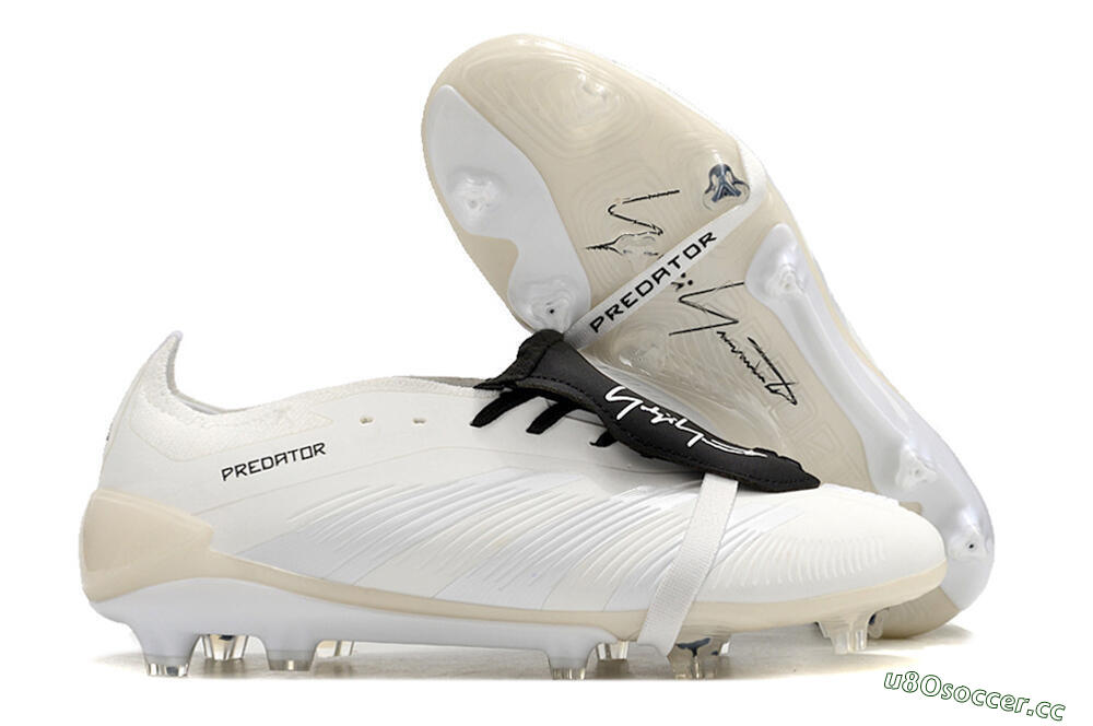 Unisex Adidas Predator Elite Foldover Tongue FG Firm Ground Low-Tops Football Boots - Beige/Black/White 2