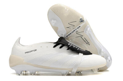 Unisex Adidas Predator Elite Foldover Tongue FG Firm Ground Low-Tops Football Boots - Beige/Black/White