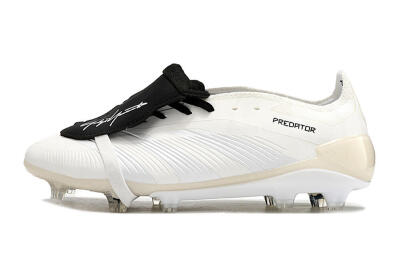 Unisex Adidas Predator Elite Foldover Tongue FG Firm Ground Low-Tops Football Boots - Beige/Black/White