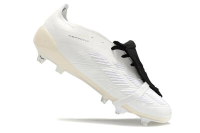 Unisex Adidas Predator Elite Foldover Tongue FG Firm Ground Low-Tops Football Boots - Beige/Black/White