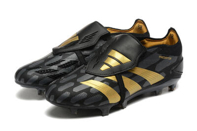 Men's Adidas Predator Elite Foldover Tongue FG Firm Ground Low-Tops Football Boots - Black/Gold