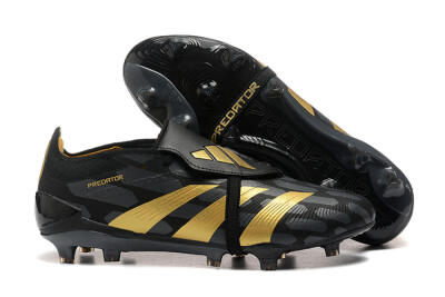 Men's Adidas Predator Elite Foldover Tongue FG Firm Ground Low-Tops Football Boots - Black/Gold