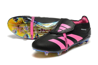 Men's Adidas Predator Elite Foldover Tongue FG Firm Ground Low-Tops Football Boots - Black/Pink