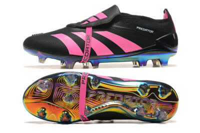 Men's Adidas Predator Elite Foldover Tongue FG Firm Ground Low-Tops Football Boots - Black/Pink