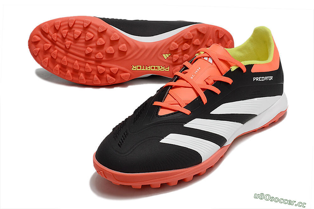 Men's Adidas Predator 24 Elite TF Artificial Turf Low-Tops Football Shoes - Black/White/Orange 3