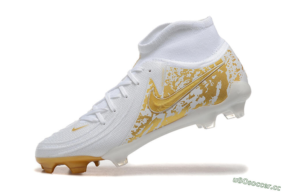 Men's Nike Phantom Luna Elite NU FG Firm Ground High-Tops Football Boots - White/Gold 9