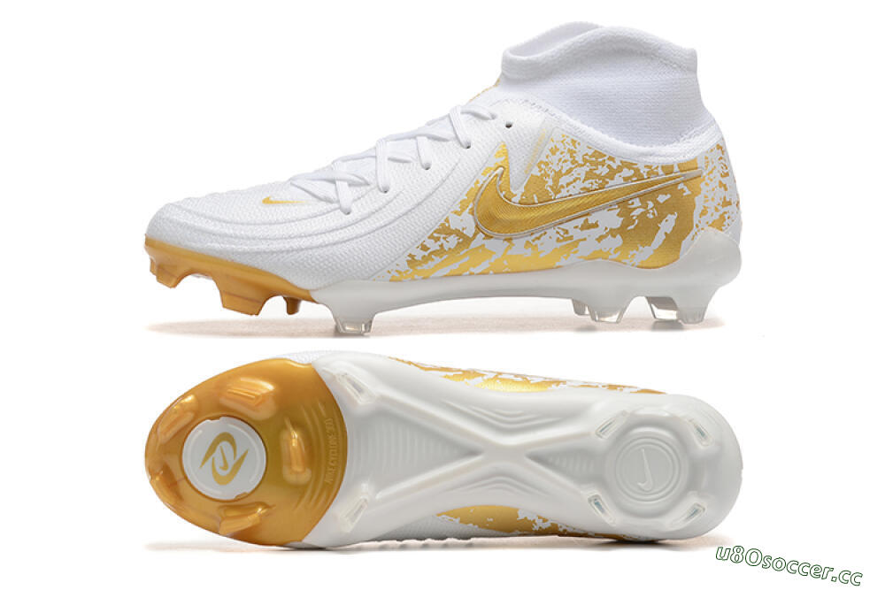 Men's Nike Phantom Luna Elite NU FG Firm Ground High-Tops Football Boots - White/Gold 1