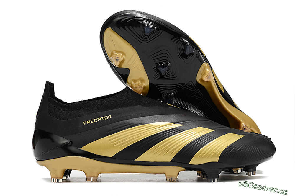 Men's Adidas Predator Accuracy+ Laceless FG Firm Ground Low-Tops Football Boots - Black/Gold 2