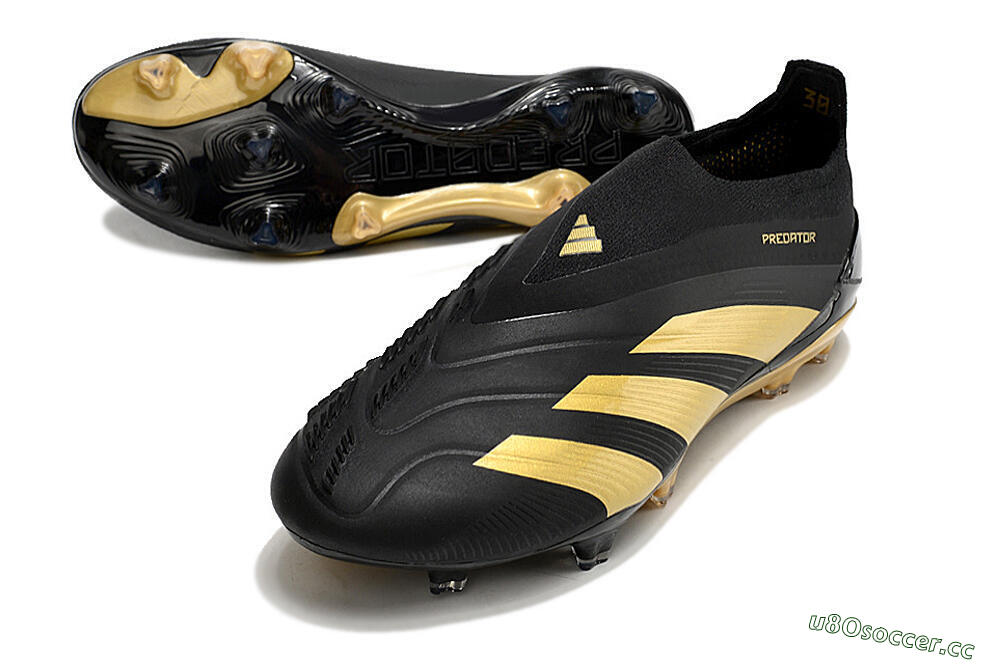 Men's Adidas Predator Accuracy+ Laceless FG Firm Ground Low-Tops Football Boots - Black/Gold 3