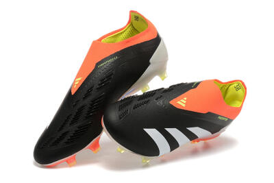 Men's Adidas Predator Accuracy+ Laceless FG Firm Ground Low-Tops Football Boots - Black/White/Orange