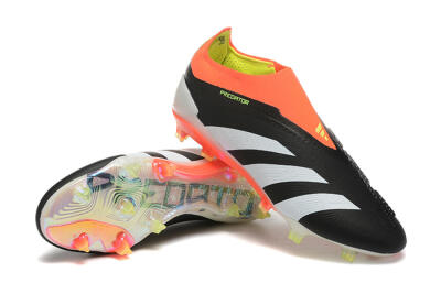 Men's Adidas Predator Accuracy+ Laceless FG Firm Ground Low-Tops Football Boots - Black/White/Orange