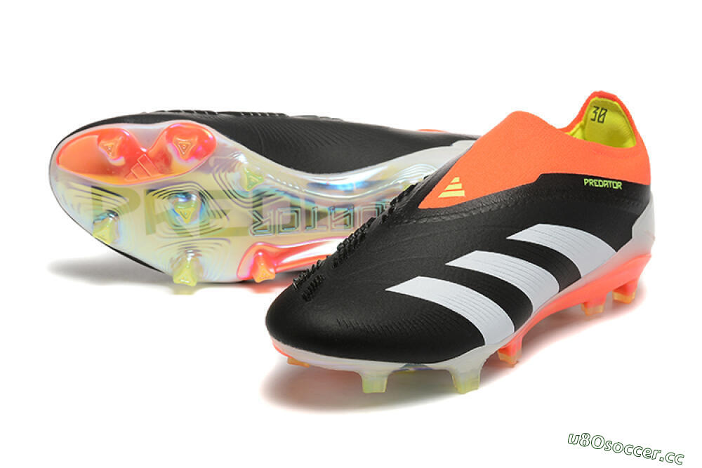 Men's Adidas Predator Accuracy+ Laceless FG Firm Ground Low-Tops Football Boots - Black/White/Orange 3