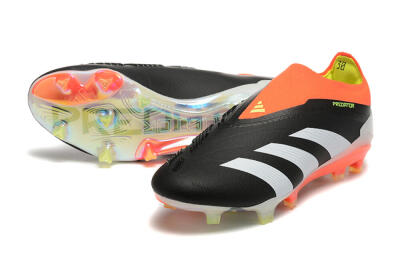 Men's Adidas Predator Accuracy+ Laceless FG Firm Ground Low-Tops Football Boots - Black/White/Orange