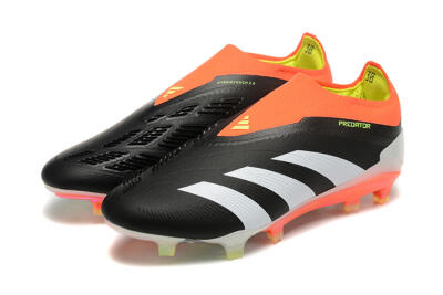 Men's Adidas Predator Accuracy+ Laceless FG Firm Ground Low-Tops Football Boots - Black/White/Orange