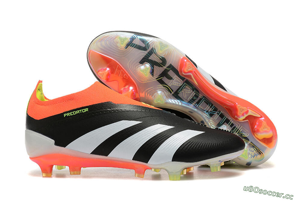 Men's Adidas Predator Accuracy+ Laceless FG Firm Ground Low-Tops Football Boots - Black/White/Orange 2