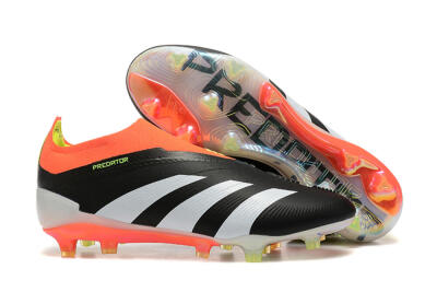 Men's Adidas Predator Accuracy+ Laceless FG Firm Ground Low-Tops Football Boots - Black/White/Orange