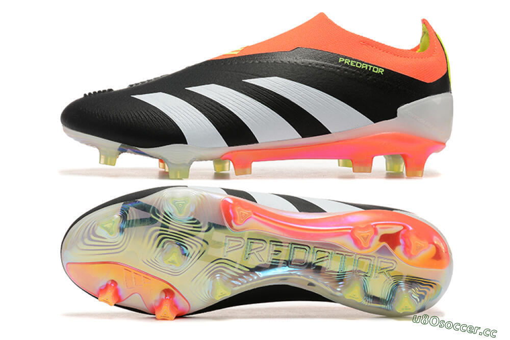 Men's Adidas Predator Accuracy+ Laceless FG Firm Ground Low-Tops Football Boots - Black/White/Orange 1
