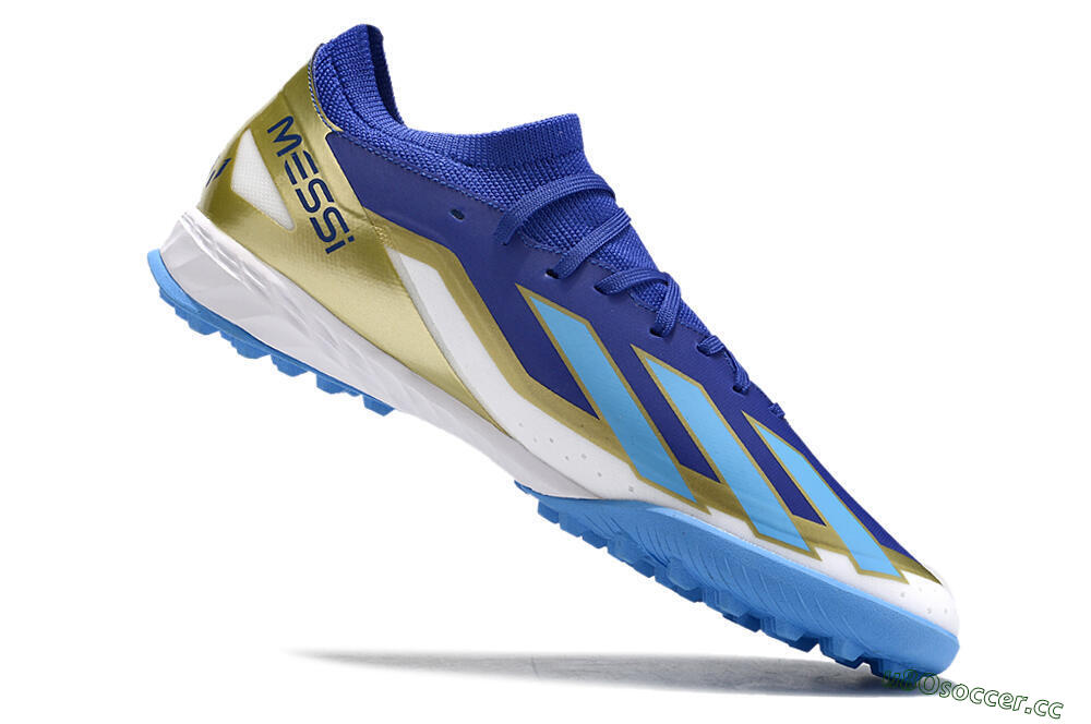 Men's Adidas X Crazyfast.3 Messi TF Artificial Turf Low-Tops Football Shoes - Blue/White/Gold 4