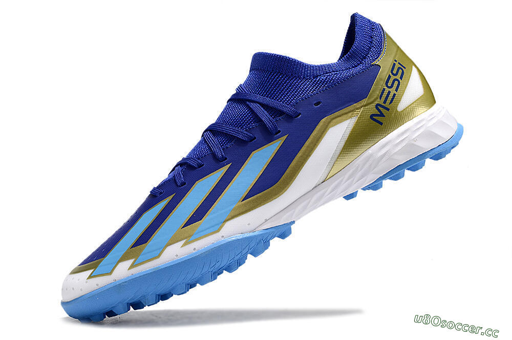 Men's Adidas X Crazyfast.3 Messi TF Artificial Turf Low-Tops Football Shoes - Blue/White/Gold 5
