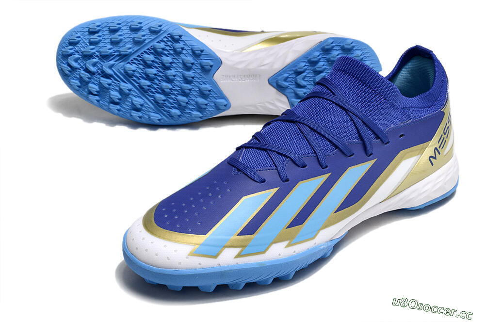 Men's Adidas X Crazyfast.3 Messi TF Artificial Turf Low-Tops Football Shoes - Blue/White/Gold 3