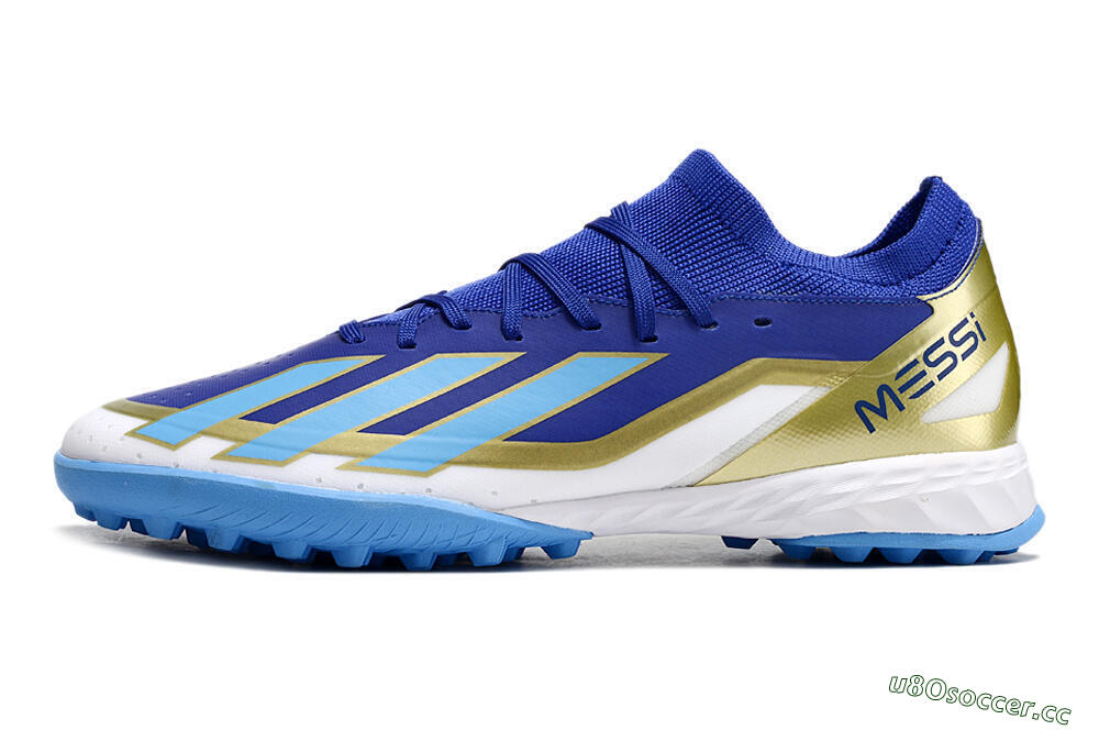 Men's Adidas X Crazyfast.3 Messi TF Artificial Turf Low-Tops Football Shoes - Blue/White/Gold 0