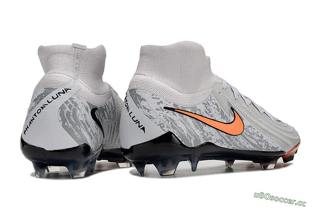 Men's Nike Phantom Luna Elite NU FG Firm Ground High-Tops Football Boots - Grey/Orange/Black 6
