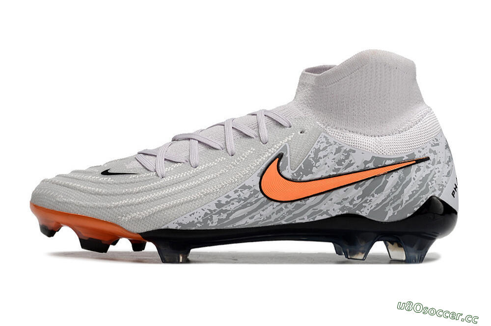 Men's Nike Phantom Luna Elite NU FG Firm Ground High-Tops Football Boots - Grey/Orange/Black 0