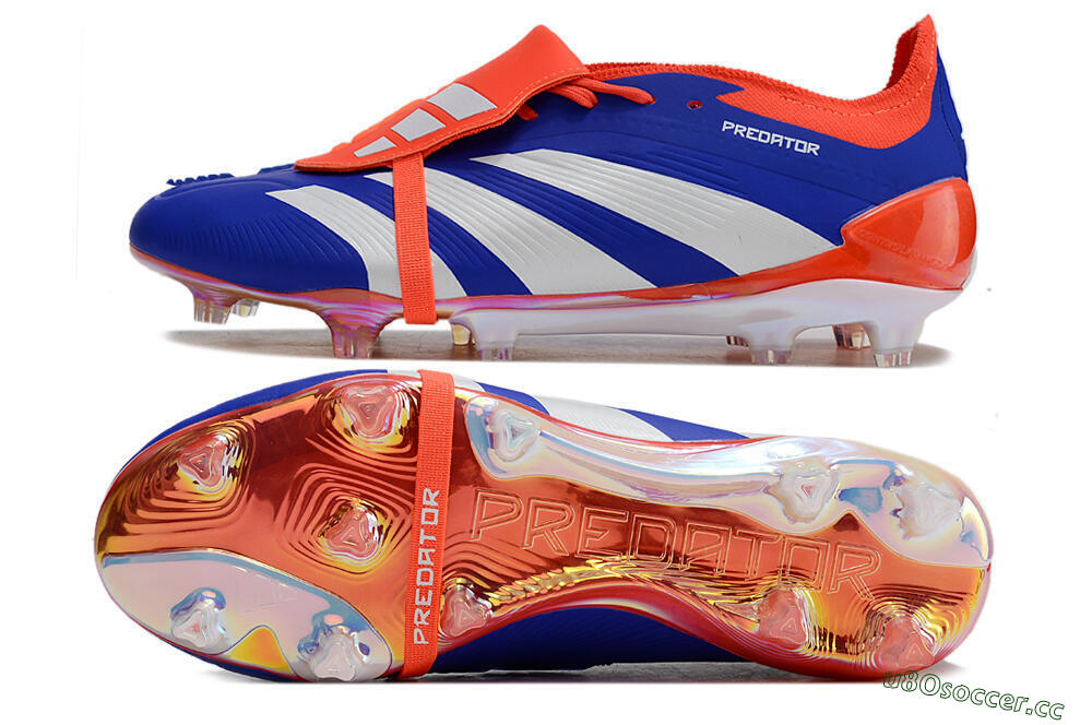 Unisex Adidas Predator Elite Foldover Tongue FG Firm Ground Low-Tops Football Boots - Blue/White/Red 1