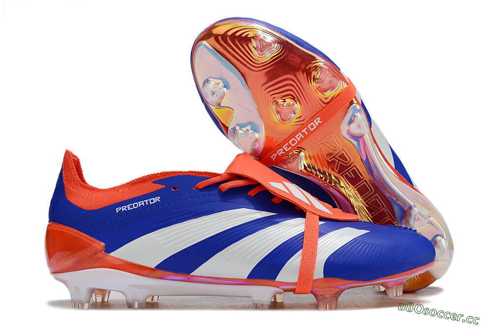 Unisex Adidas Predator Elite Foldover Tongue FG Firm Ground Low-Tops Football Boots - Blue/White/Red 2