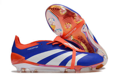 Unisex Adidas Predator Elite Foldover Tongue FG Firm Ground Low-Tops Football Boots - Blue/White/Red