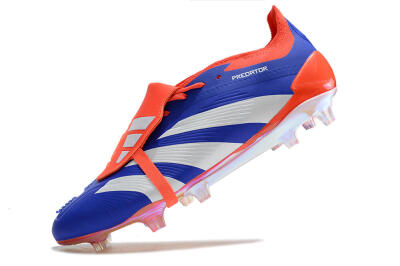 Unisex Adidas Predator Elite Foldover Tongue FG Firm Ground Low-Tops Football Boots - Blue/White/Red