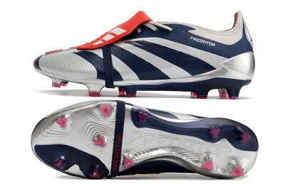 Men's Adidas Predator Elite Foldover Tongue FG Firm Ground Low-Tops Football Boots - Silver/Black/Red