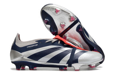 Men's Adidas Predator Elite Foldover Tongue FG Firm Ground Low-Tops Football Boots - Silver/Black/Red